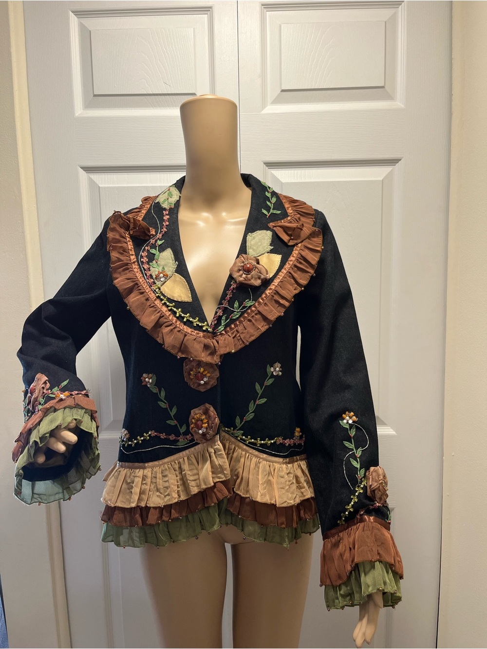 Mary Frances Embellished and Embroidered Denim Jacket Featuring Whimsical Floral - Picture 12 of 16